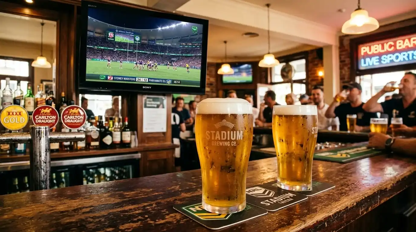 Two schooners of craft beer at an Australian pub near Allianz Stadium