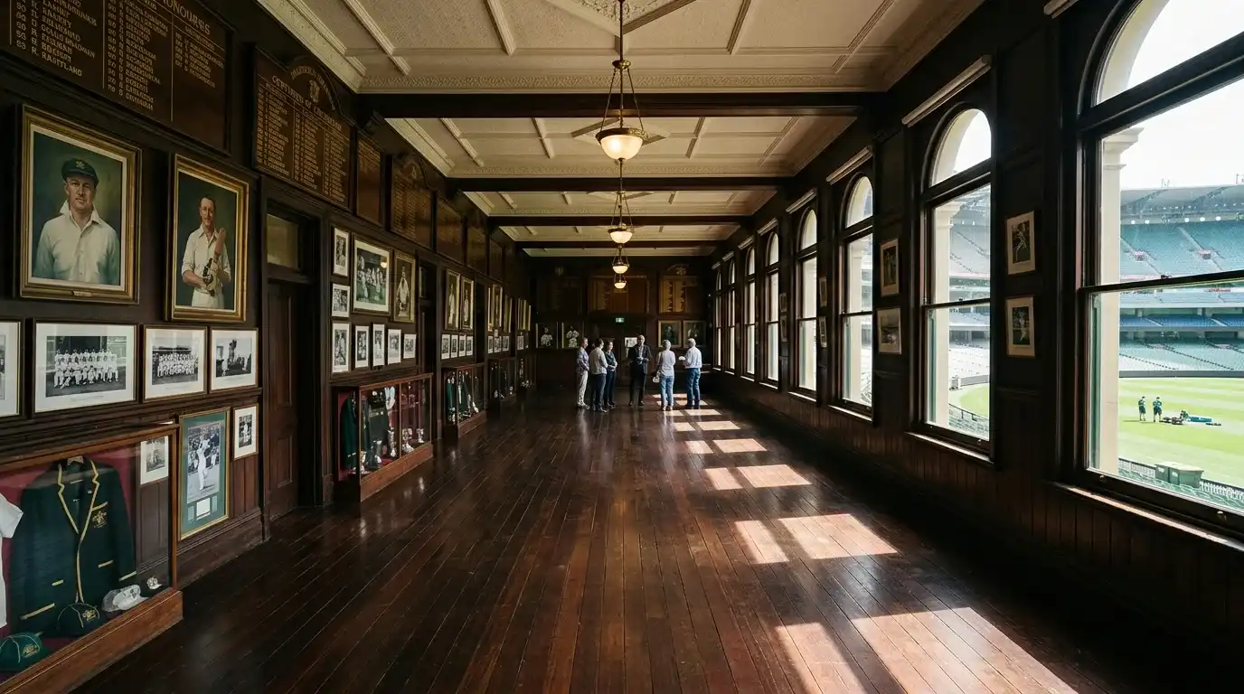 Inside the MCG Long Room during a stadium tour with views onto the oval