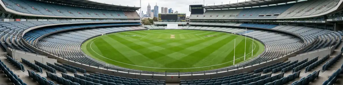 View looking down at the MCG pitch from the upper stands during a stadium tour