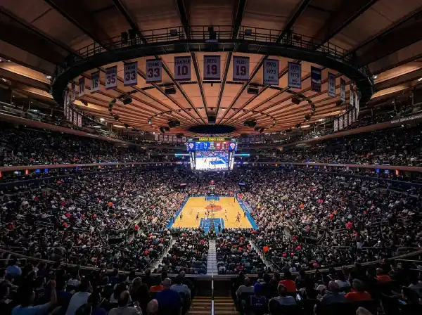 Interior of Madison Square Garden showing the arena bowl and scoreboard