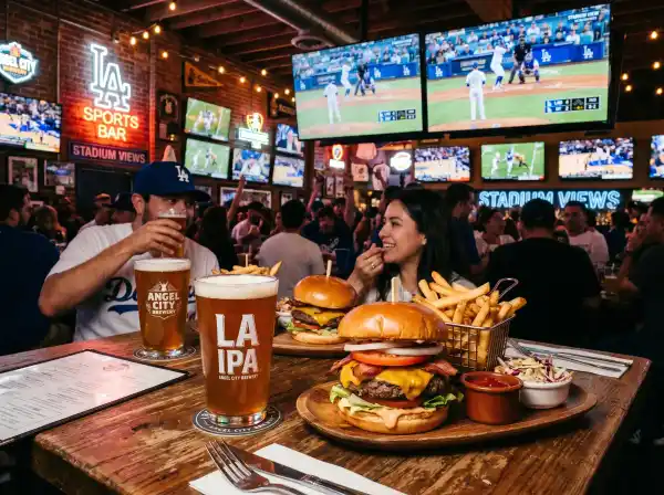 Craft beer and pub food at a sports bar near SoFi Stadium
