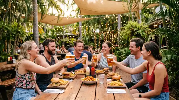 Fresh barramundi and tropical seafood platter at an outdoor Darwin restaurant